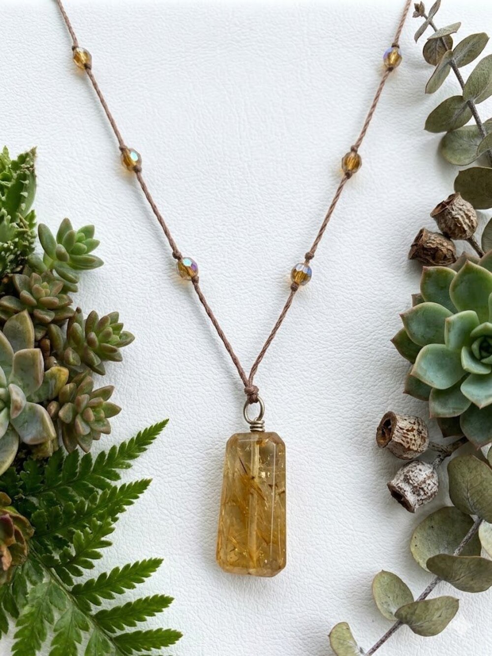 Dainty Genuine Topaz Pendant Necklace with Beaded Cord & 925 Sterling Silver